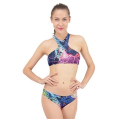 Wool Yarn Colorful Handicraft High Neck Bikini Set