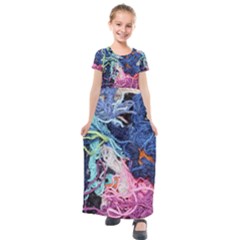 Wool Yarn Colorful Handicraft Kids  Short Sleeve Maxi Dress