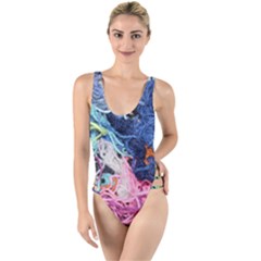 Wool Yarn Colorful Handicraft High Leg Strappy Swimsuit