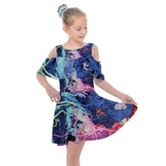 Wool Yarn Colorful Handicraft Kids  Shoulder Cutout Chiffon Dress