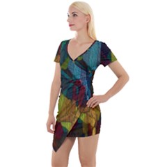 Background Color Template Abstract Short Sleeve Asymmetric Mini Dress