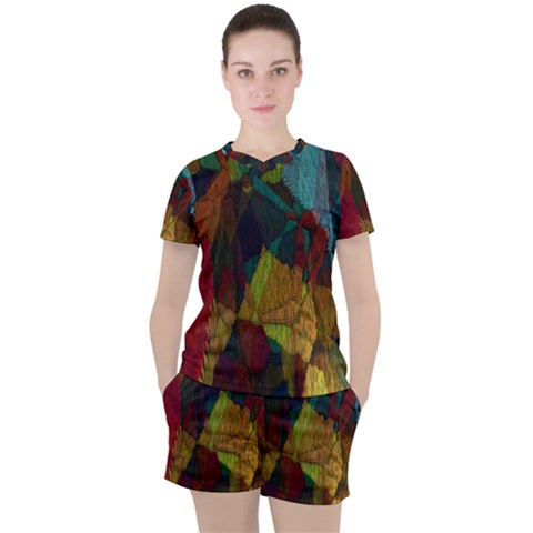 Background Color Template Abstract Women s Tee And Shorts Set by Sapixe