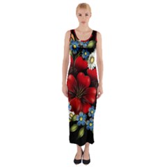 Flower Decoration Bouquet Of Flowers Fitted Maxi Dress by Sapixe