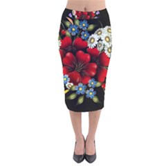 Flower Decoration Bouquet Of Flowers Velvet Midi Pencil Skirt by Sapixe