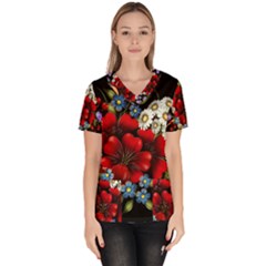 Flower Decoration Bouquet Of Flowers Women s V-neck Scrub Top by Sapixe