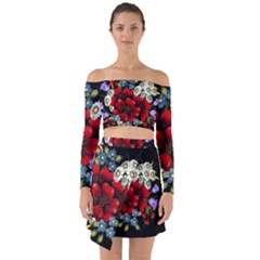 Flower Decoration Bouquet Of Flowers Off Shoulder Top With Skirt Set by Sapixe