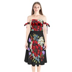 Flower Decoration Bouquet Of Flowers Shoulder Tie Bardot Midi Dress by Sapixe