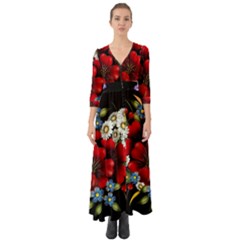 Flower Decoration Bouquet Of Flowers Button Up Boho Maxi Dress by Sapixe