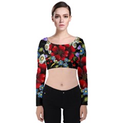 Flower Decoration Bouquet Of Flowers Velvet Long Sleeve Crop Top by Sapixe