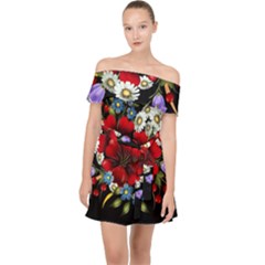 Flower Decoration Bouquet Of Flowers Off Shoulder Chiffon Dress