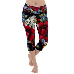 Flower Decoration Bouquet Of Flowers Lightweight Velour Capri Yoga Leggings