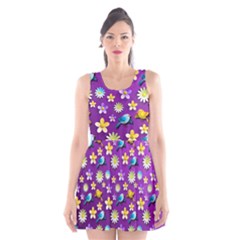 Default Floral Tissue Curtain Scoop Neck Skater Dress by Sapixe