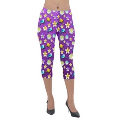 Default Floral Tissue Curtain Lightweight Velour Capri Leggings  by Sapixe