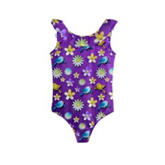 Default Floral Tissue Curtain Kids  Frill Swimsuit