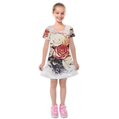 Flowers Background Wallpaper Art Kids  Short Sleeve Velvet Dress by Sapixe