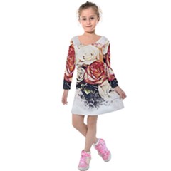 Flowers Background Wallpaper Art Kids  Long Sleeve Velvet Dress by Sapixe