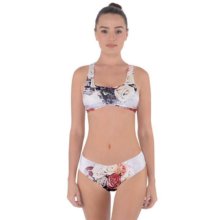 Flowers Background Wallpaper Art Criss Cross Bikini Set