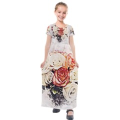 Flowers Background Wallpaper Art Kids  Short Sleeve Maxi Dress by Sapixe