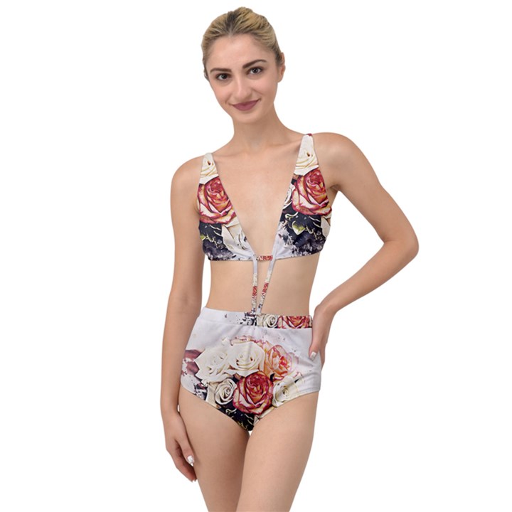 Flowers Background Wallpaper Art Tied Up Two Piece Swimsuit