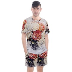 Flowers Background Wallpaper Art Men s Mesh Tee And Shorts Set