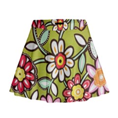 Flowers Fabrics Floral Design Mini Flare Skirt by Sapixe