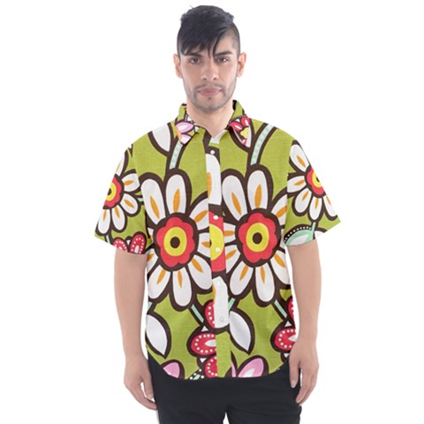 Flowers Fabrics Floral Design Men s Short Sleeve Shirt by Sapixe