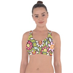 Flowers Fabrics Floral Design Cross String Back Sports Bra by Sapixe