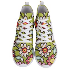 Flowers Fabrics Floral Design Men s Lightweight High Top Sneakers by Sapixe