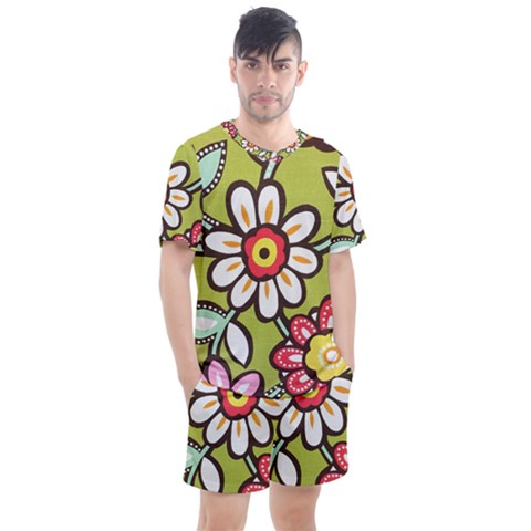 Flowers Fabrics Floral Design Men s Mesh Tee And Shorts Set by Sapixe