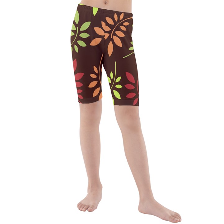 Leaves Foliage Pattern Design Kids  Mid Length Swim Shorts