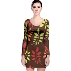 Leaves Foliage Pattern Design Long Sleeve Velvet Bodycon Dress by Sapixe