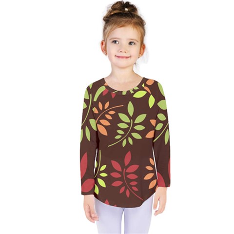 Leaves Foliage Pattern Design Kids  Long Sleeve Tee by Sapixe