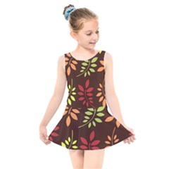 Leaves Foliage Pattern Design Kids  Skater Dress Swimsuit