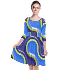 Pattern Curve Design Seamless Quarter Sleeve Waist Band Dress