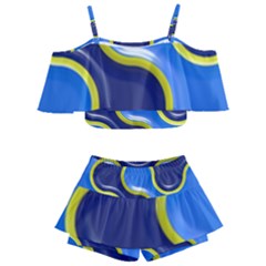 Pattern Curve Design Seamless Kids  Off Shoulder Skirt Bikini