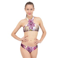 Print Fabric Pattern Texture High Neck Bikini Set by Sapixe