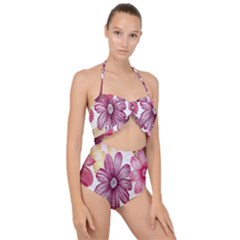 Print Fabric Pattern Texture Scallop Top Cut Out Swimsuit by Sapixe