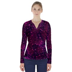 Retro Flower Pattern Design Batik V-neck Long Sleeve Top by Sapixe