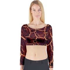 Lava Cracked Background Fire Long Sleeve Crop Top by Sapixe