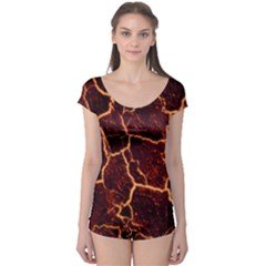 Lava Cracked Background Fire Boyleg Leotard  by Sapixe