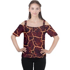 Lava Cracked Background Fire Cutout Shoulder Tee