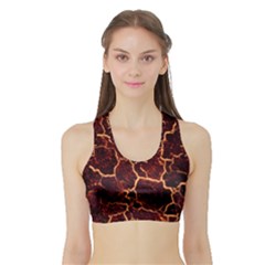 Lava Cracked Background Fire Sports Bra With Border by Sapixe