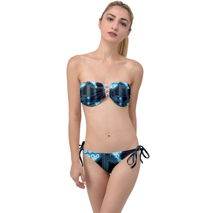 Seamless Repeat Repetitive Twist Bandeau Bikini Set