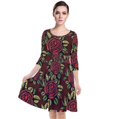 Seamless Tile Background Abstract Quarter Sleeve Waist Band Dress