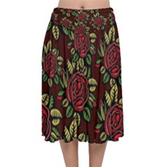 Seamless Tile Background Abstract Velvet Flared Midi Skirt