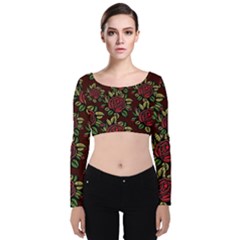 Seamless Tile Background Abstract Velvet Long Sleeve Crop Top by Sapixe