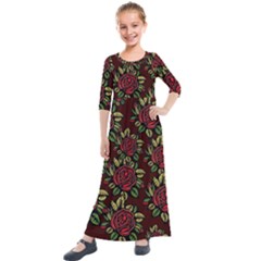 Seamless Tile Background Abstract Kids  Quarter Sleeve Maxi Dress by Sapixe