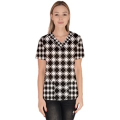 Square Diagonal Pattern Seamless Women s V-neck Scrub Top by Sapixe