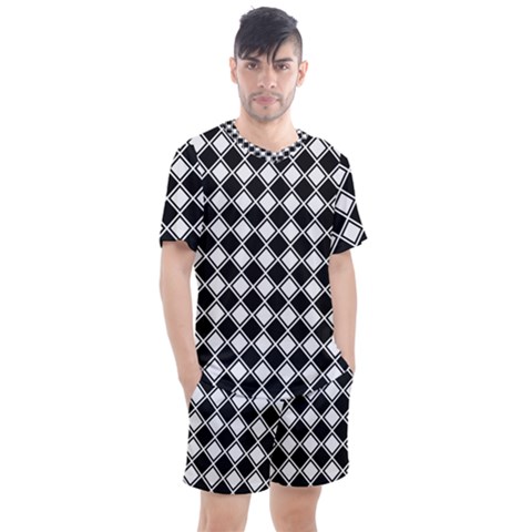 Square Diagonal Pattern Seamless Men s Mesh Tee And Shorts Set by Sapixe