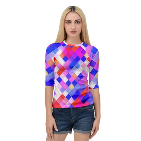 Squares Pattern Geometric Seamless Quarter Sleeve Raglan Tee by Sapixe